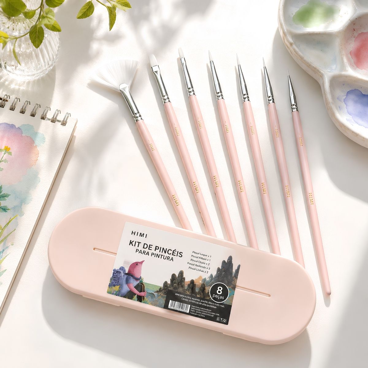 Kit Pincéis Artísticos Little Bird com 8 Unidades Rosa Bsf300 - Himi