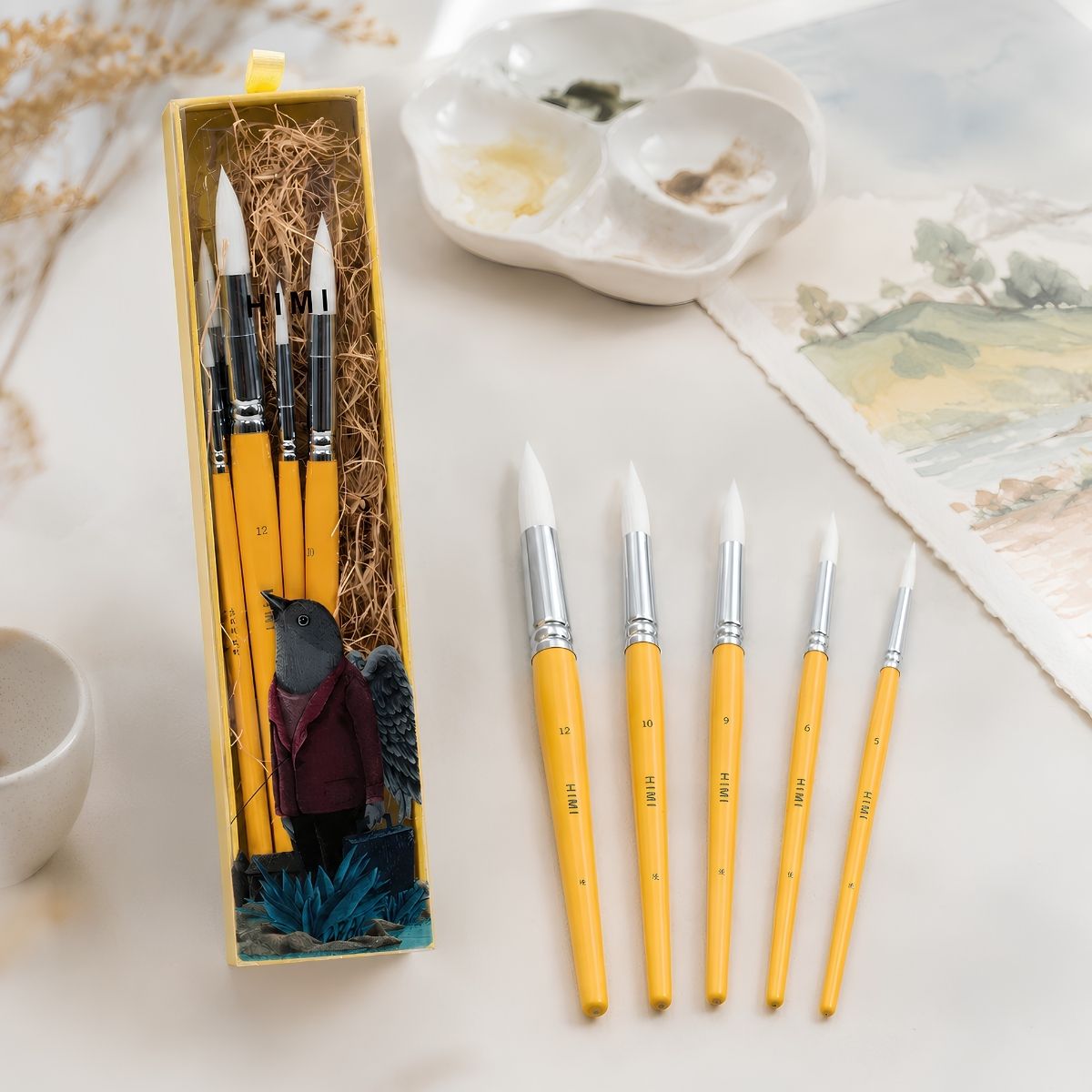 Kit Pincéis Artísticos Little Bird com 5 Unidades Amarelo Bsc331 - Himi