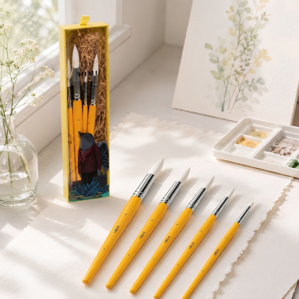 Kit Pincéis Artísticos Little Bird com 5 Unidades Amarelo Bsc331 - Himi