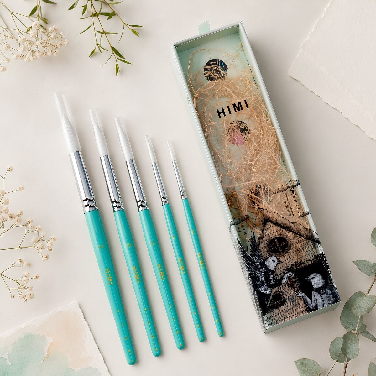 Kit Pincéis Artísticos Little Bird com 5 Unidades Verde Bsc332 - Himi
