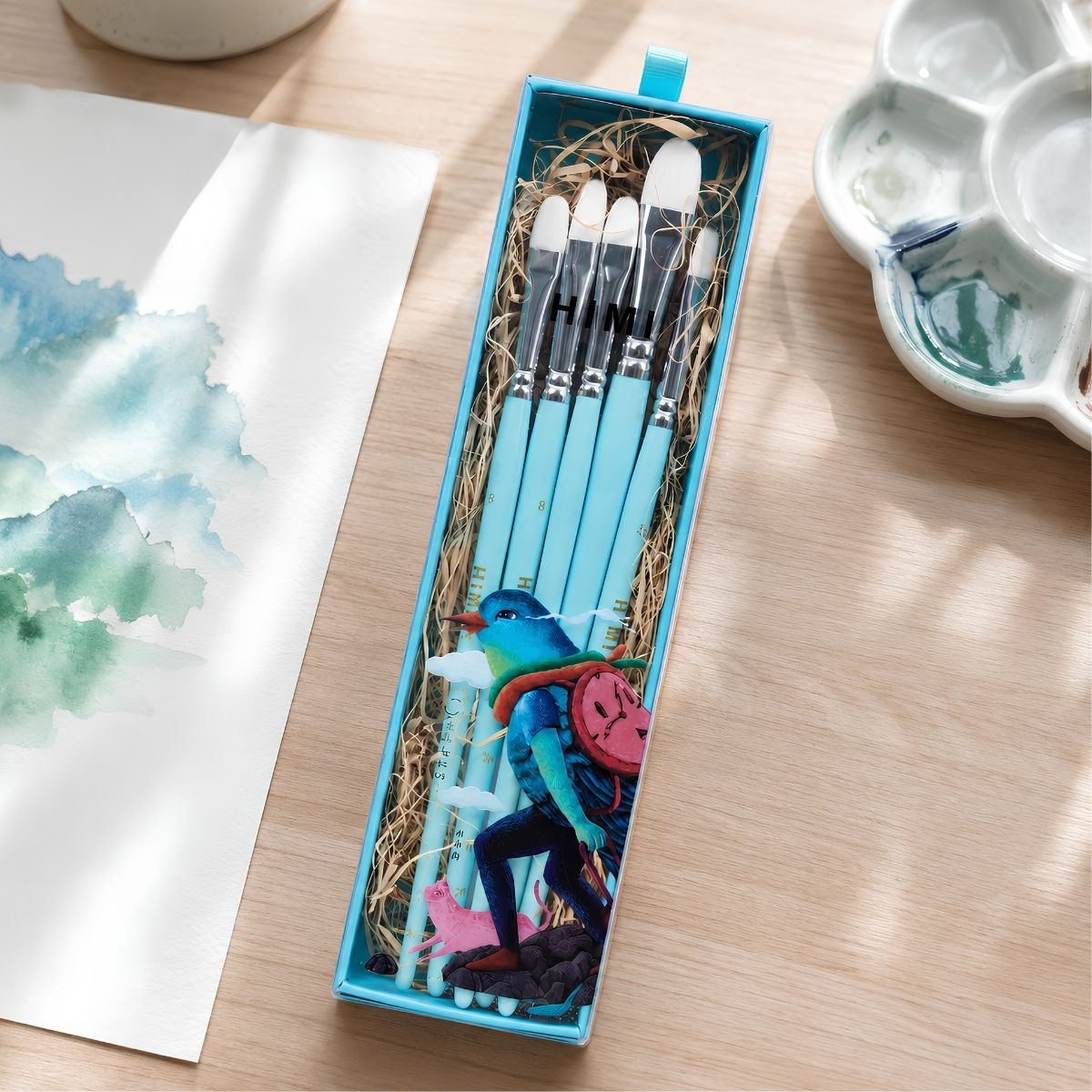 Kit Pincéis Artísticos Little Bird com 5 Unidades Azul Bsc329 - Himi