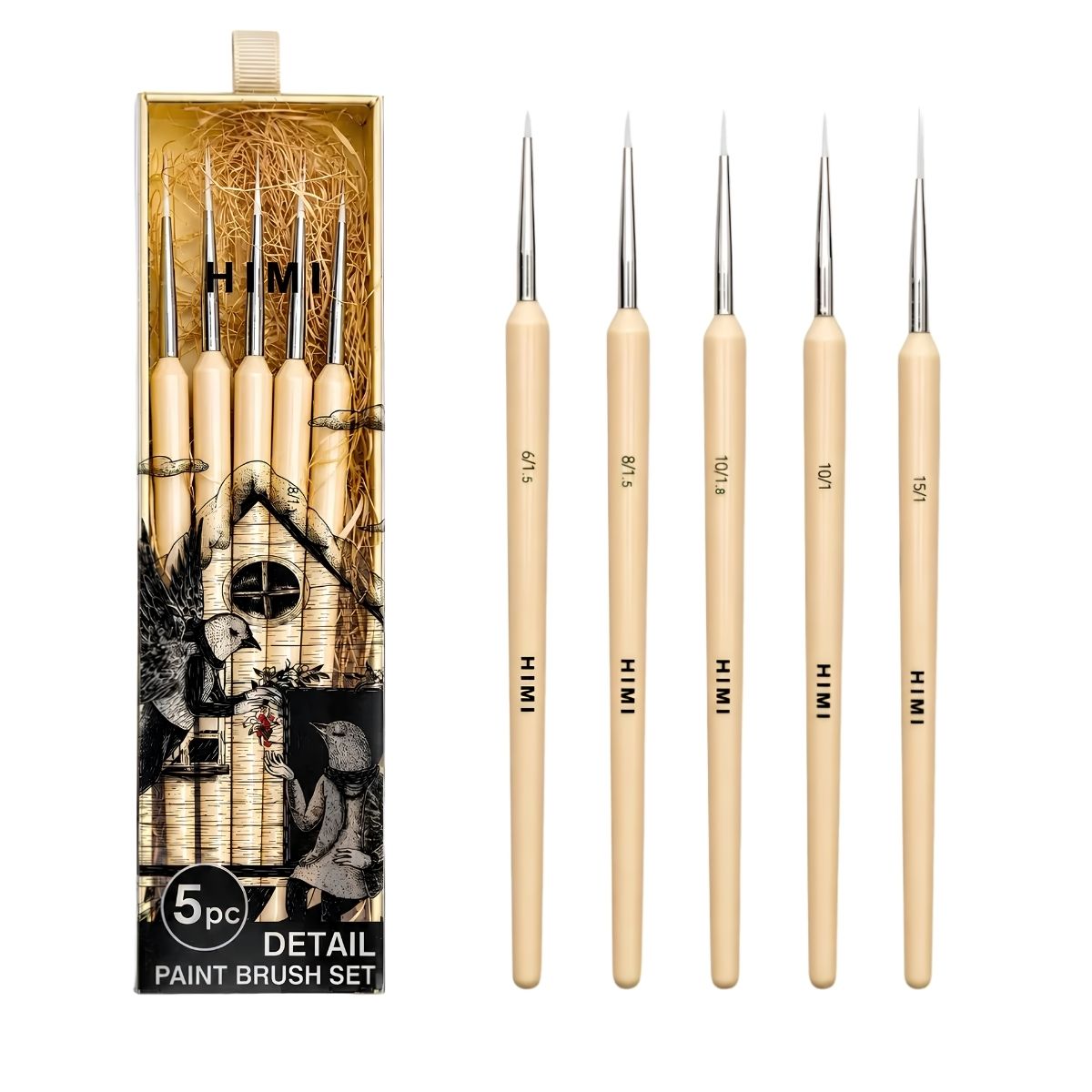 Kit Pincéis de Detalhe Little Bird com 5 Unidades Bege Bsf302 - Himi