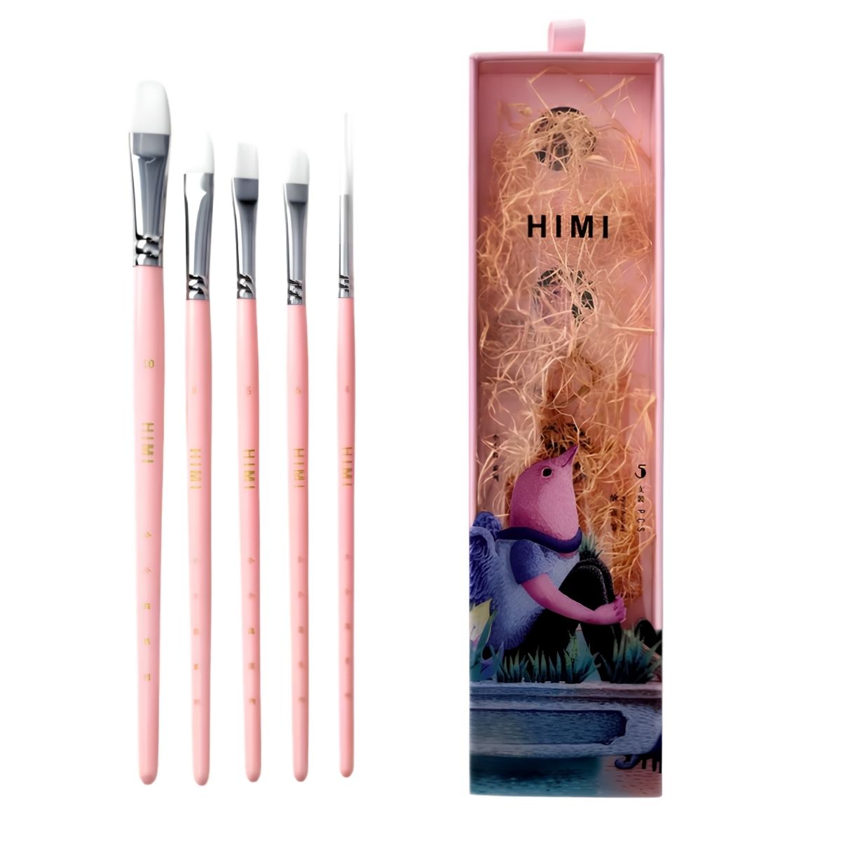 Kit Pincéis Artísticos Little Bird com 5 Unidades Rosa Bsc330 - Himi