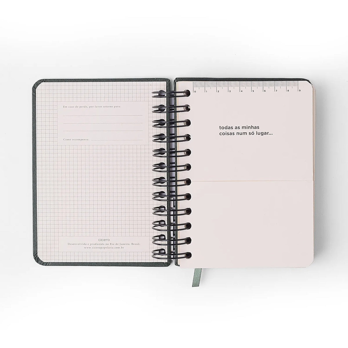 Agenda Planner Wire-o 2027 Clássica Diária Verde Oliva para Planejamento e Organização - Cícero