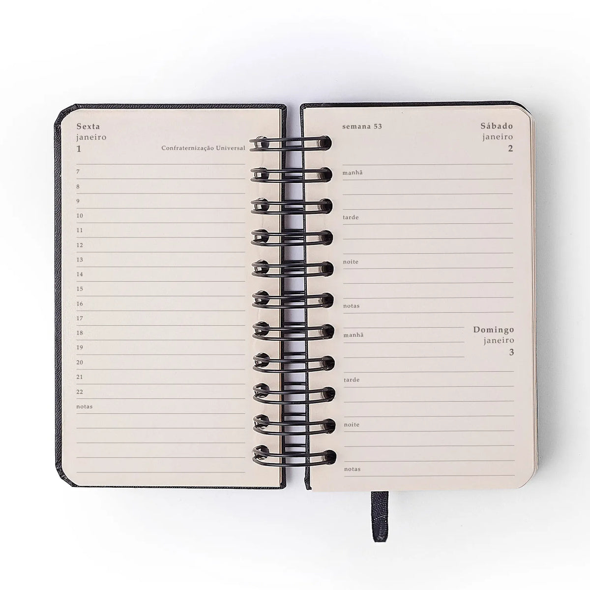 Agenda Planner Wire-o 2027 Clássica Diária Preta para Planejamento e Organização - Cícero
