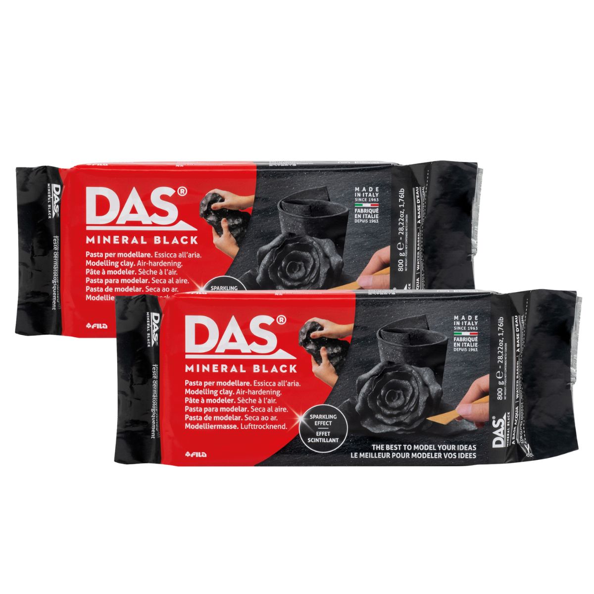Kit Massa de Modelar Mineral Black Preta Cintilante 2 Unidades 800g - DAS