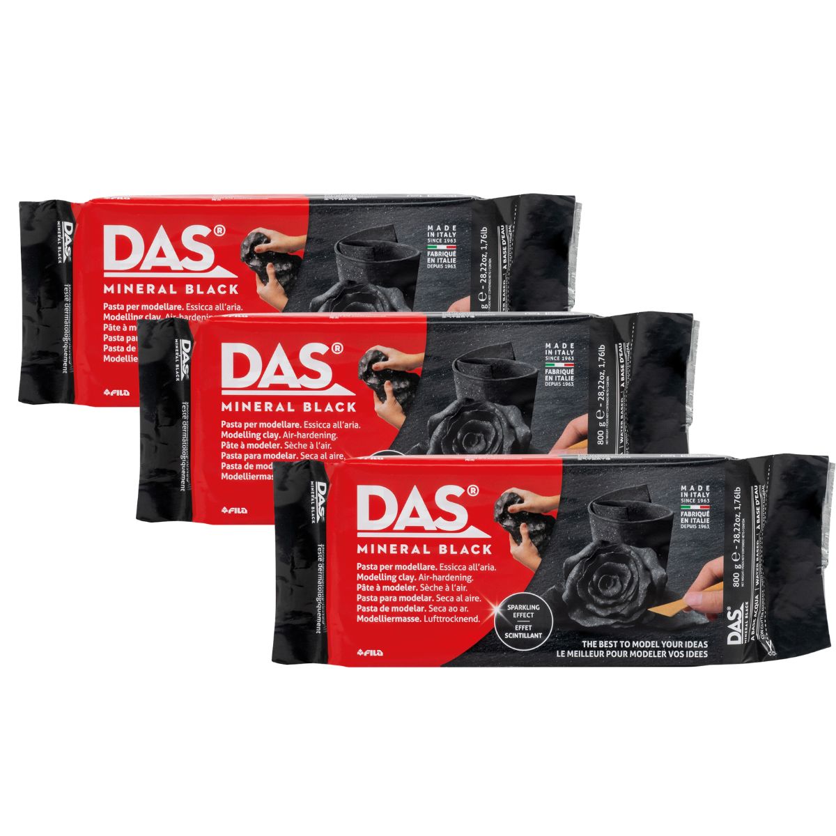 Kit Massa de Modelar Mineral Black Preta Cintilante 3 Unidades 800g - DAS