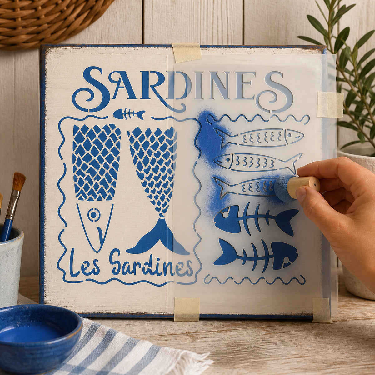 Stencil Retangular Sardines 20x25cm para Pintura Decorativa e Artesanato Str-332 - Litoarte