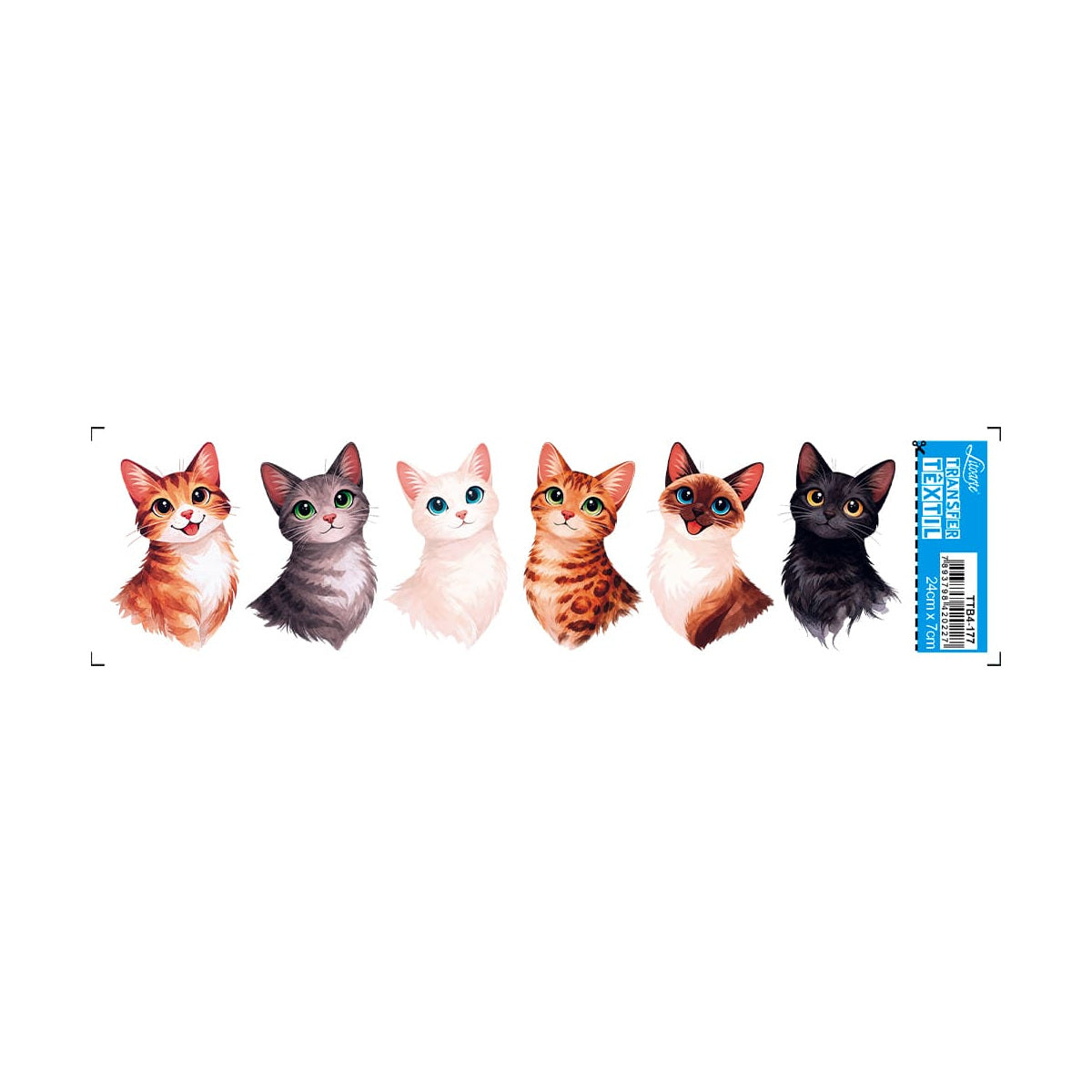 Transfer Têxtil Barra Gatinhos 24x7cm para Customização e Artesanato em Tecido Ttb4-177 - Litoarte
