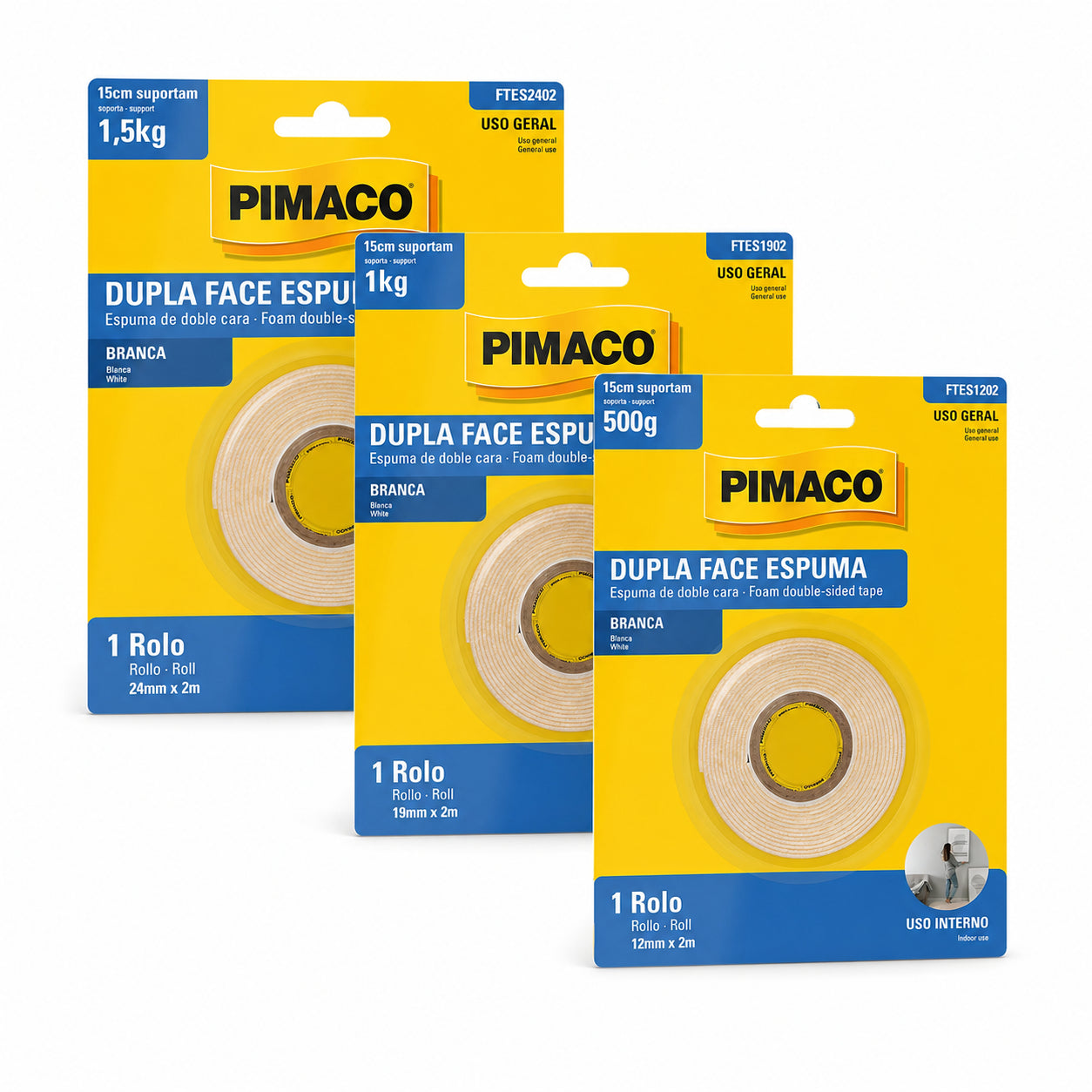 Fita Dupla Face de Espuma Branca para Fixação de Objetos - Pimaco