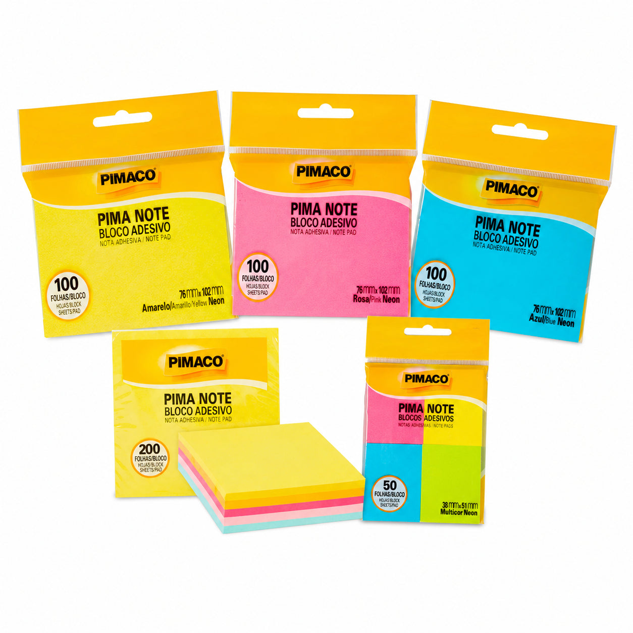 Bloco Adesivo Pima Note Neon e Multicolor para Recados - Pimaco
