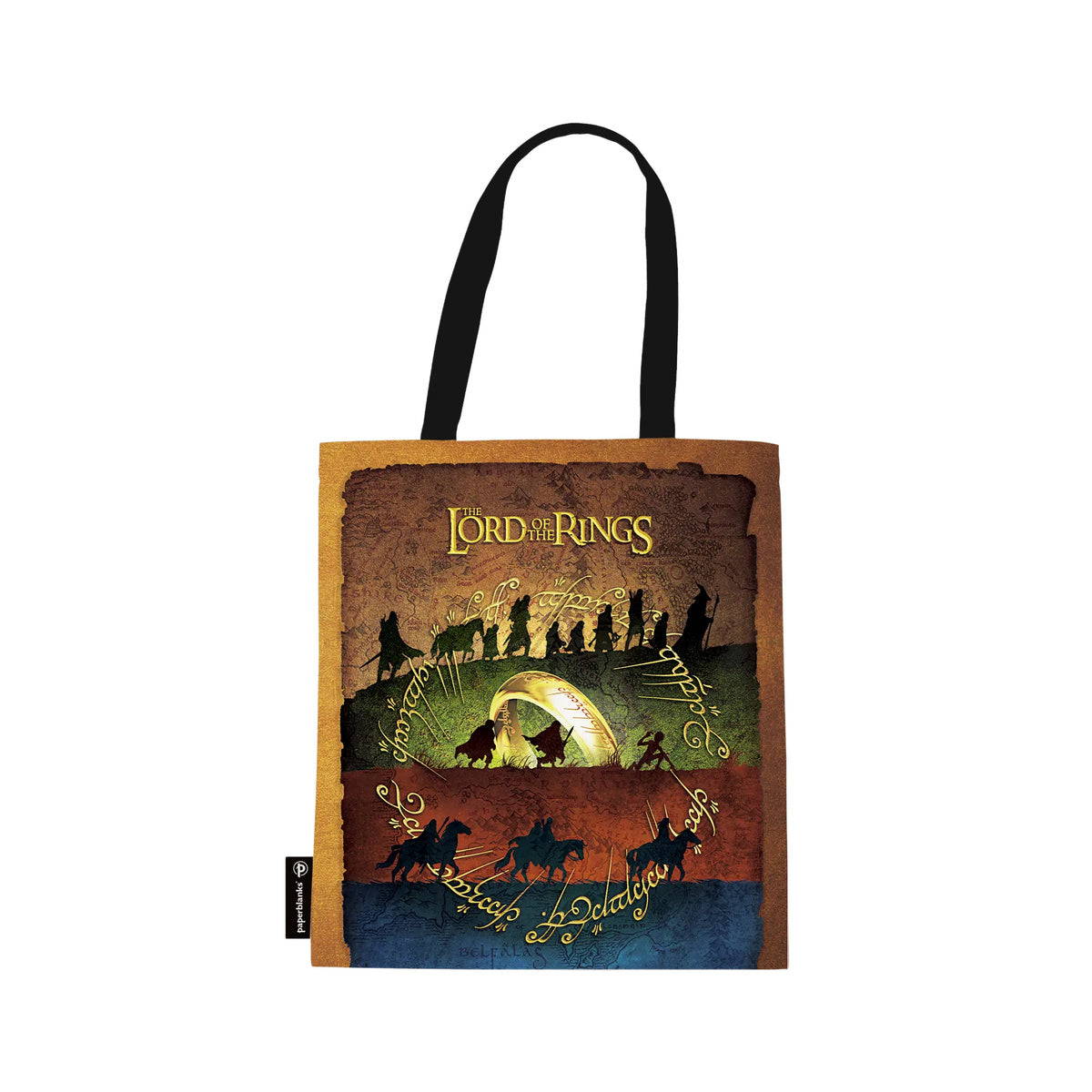 Bolsa Tote Bag Paperblanks em Algodão Canvas 38x38x9cm com Bolso Interno a Perilous Journey o Senhor dos Anéis - Paperblanks