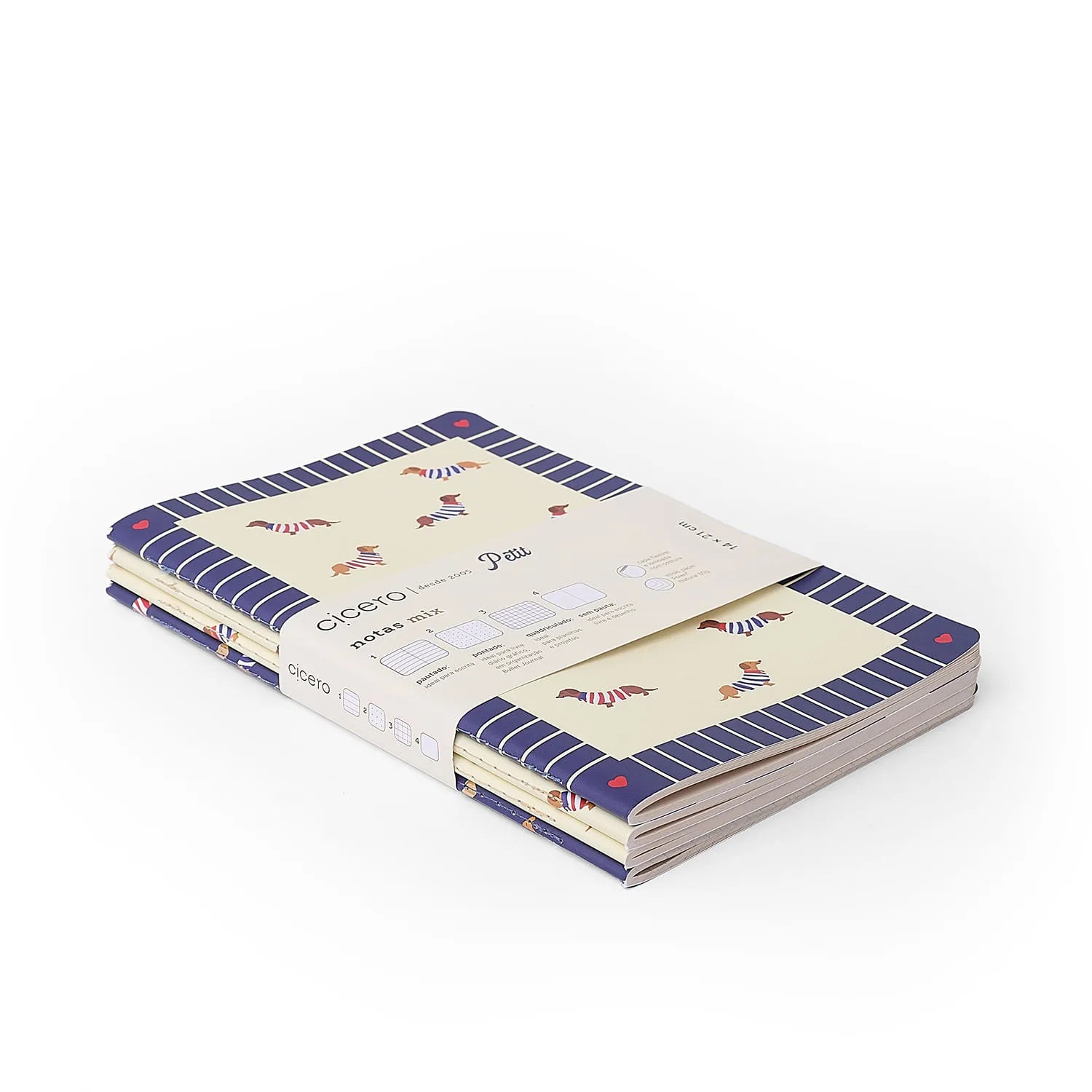 Kit Cadernetas Revista Notas Mix Petit 14x21cm 80g/m² com 4 Unidades 64 Páginas Cada para Anotações e Organização - Cícero