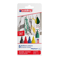 Estojo com 5 Canetas para Tecido 4500 Cores Básicas 2-3mm para Personalização E-4500-5-999 - Edding