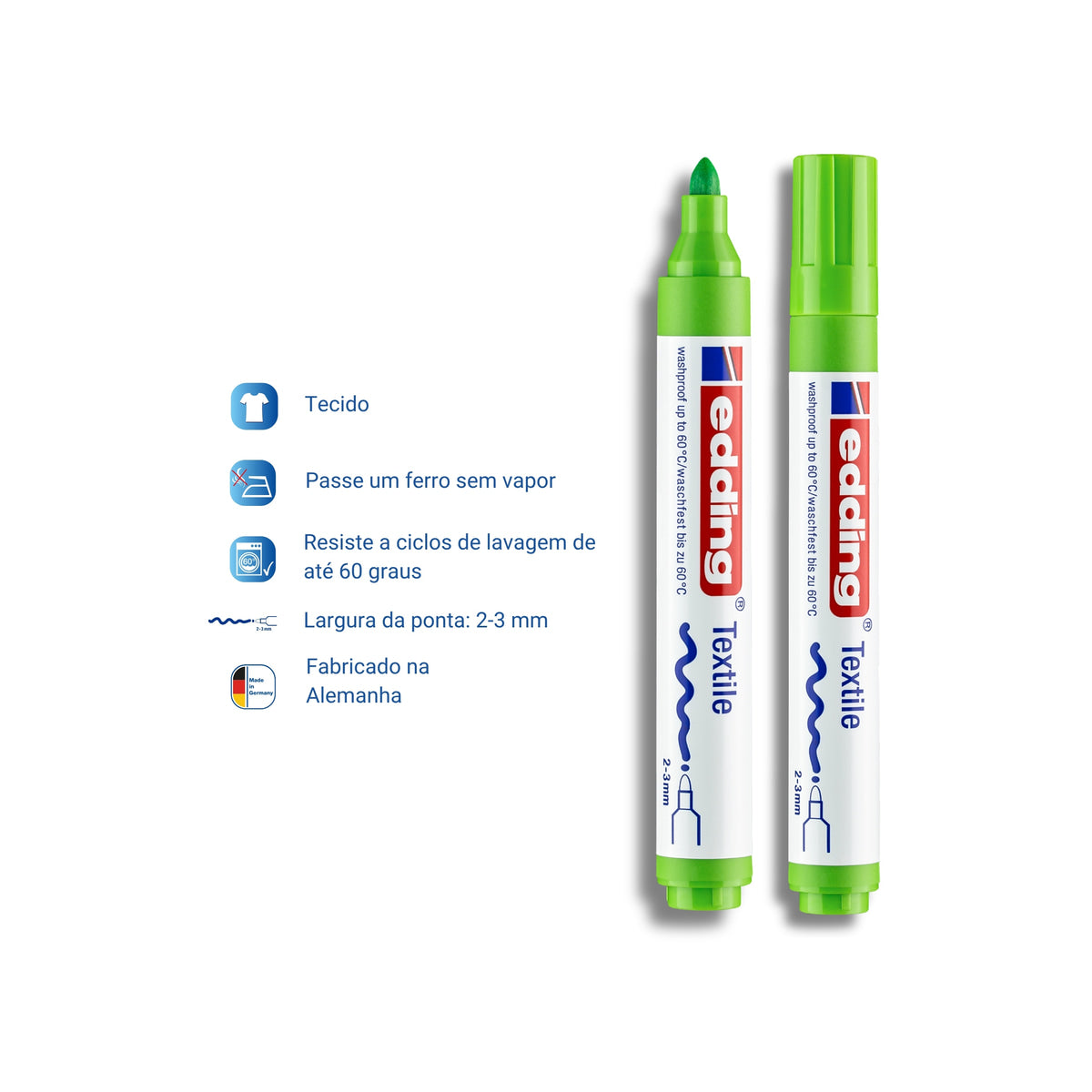 Estojo com 5 Canetas para Tecido 4500 Cores Básicas 2-3mm para Personalização E-4500-5-999 - Edding