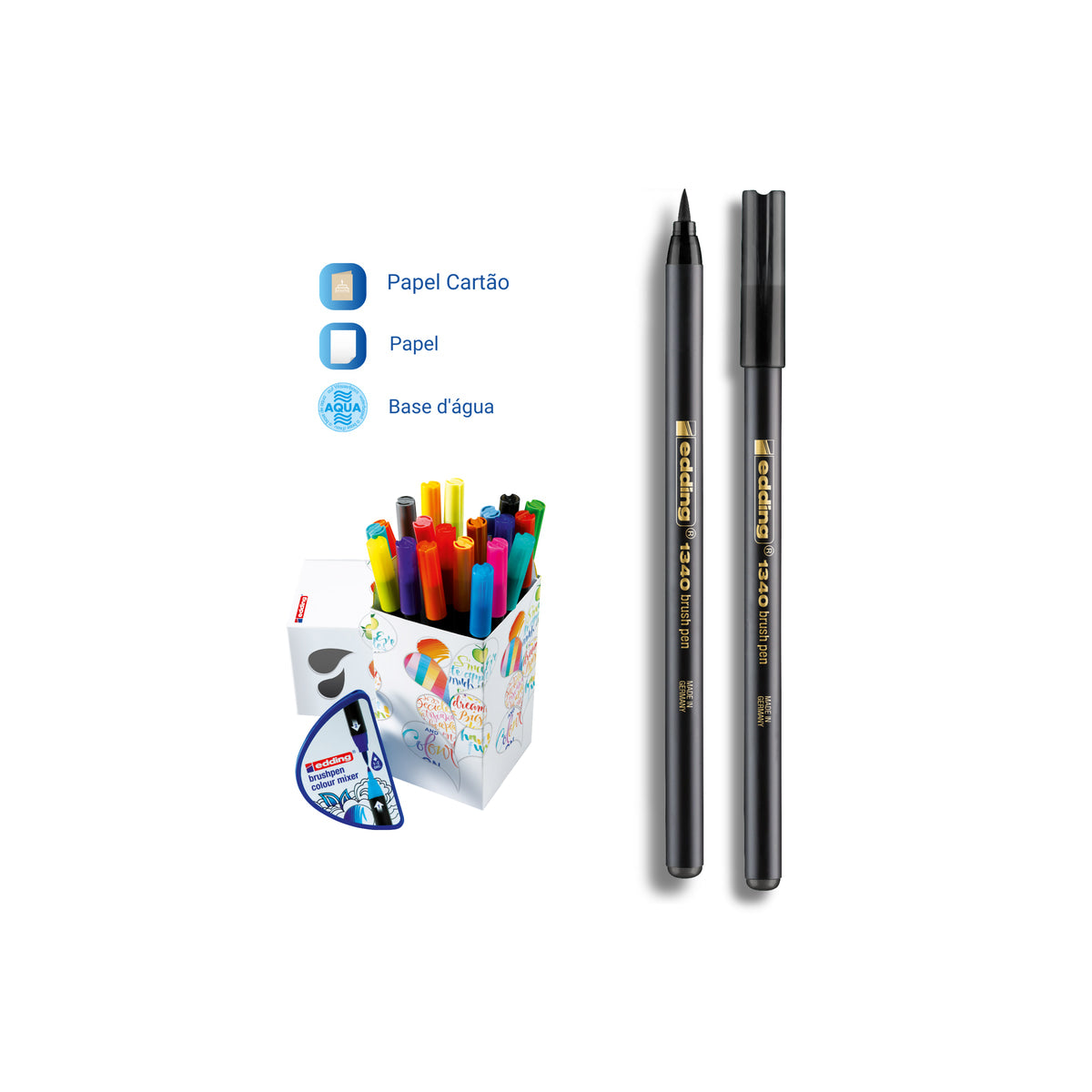 Estojo Colour Happy com 20 Canetas Pincel 1340 e Misturador 1-3mm para Lettering E-1340-21-999 - Edding