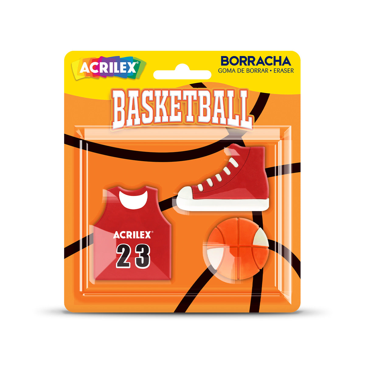 Estojo de Borrachas Basketball com 3 Peças para Lápis e Grafite - Acrilex