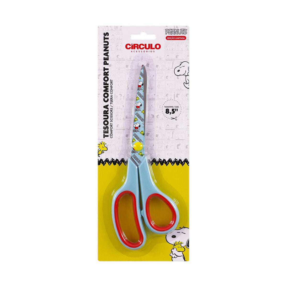 Tesoura Comfort Peanuts Snoopy e Woodstock 8,5" para Costura e Trabalhos Manuais - Círculo