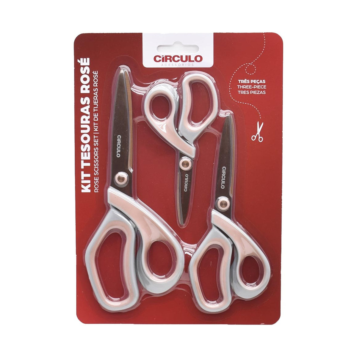 Kit de Tesouras Rosé com 3 Peças para Costura e Artesanato - Círculo