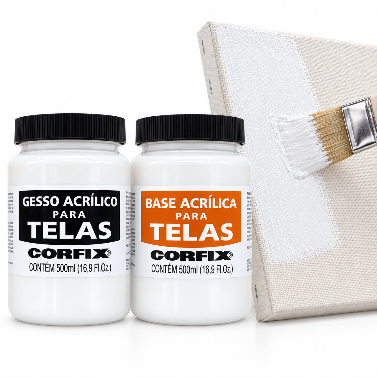 Kit Preparo de Tela Corfix Base Acrílica 500ml + Gesso Acrílico 500ml