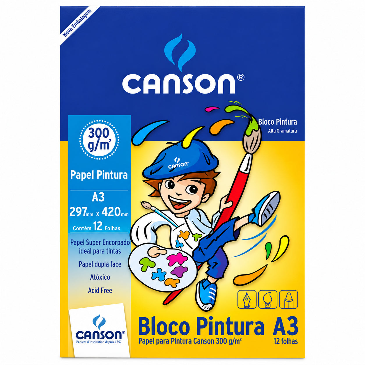 Kit Pintura Escolar Canson A3 Guache Acrilex 4 Pincéis e Godê Condor