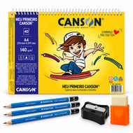 Kit Desenho Artístico Canson A4 3 Lápis Staedtler Apontador e Borracha