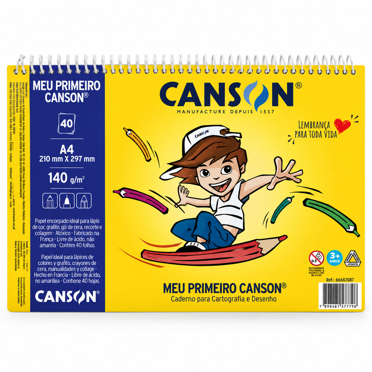 Kit Desenho Artístico Canson A4 3 Lápis Staedtler Apontador e Borracha