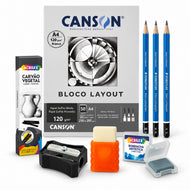 Kit Desenho Artístico Canson A4 Grafite Staedtler e Carvão Acrilex