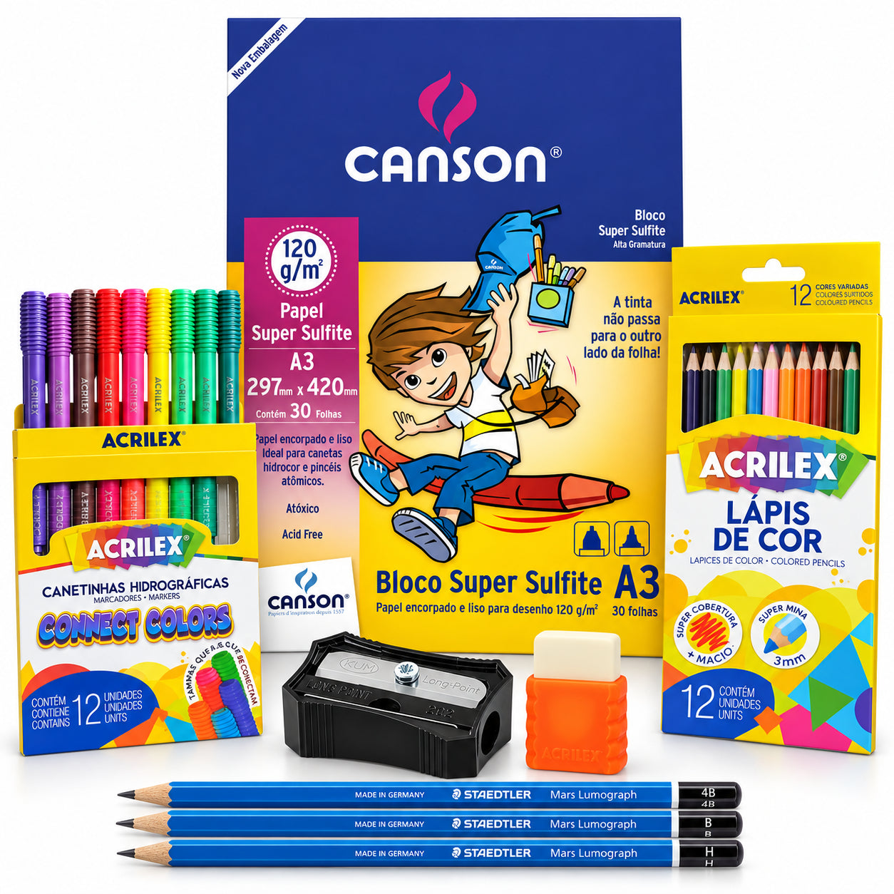 Kit Desenho e Colorir Canson A3 12 Lápis de Cor e 12 Canetinhas