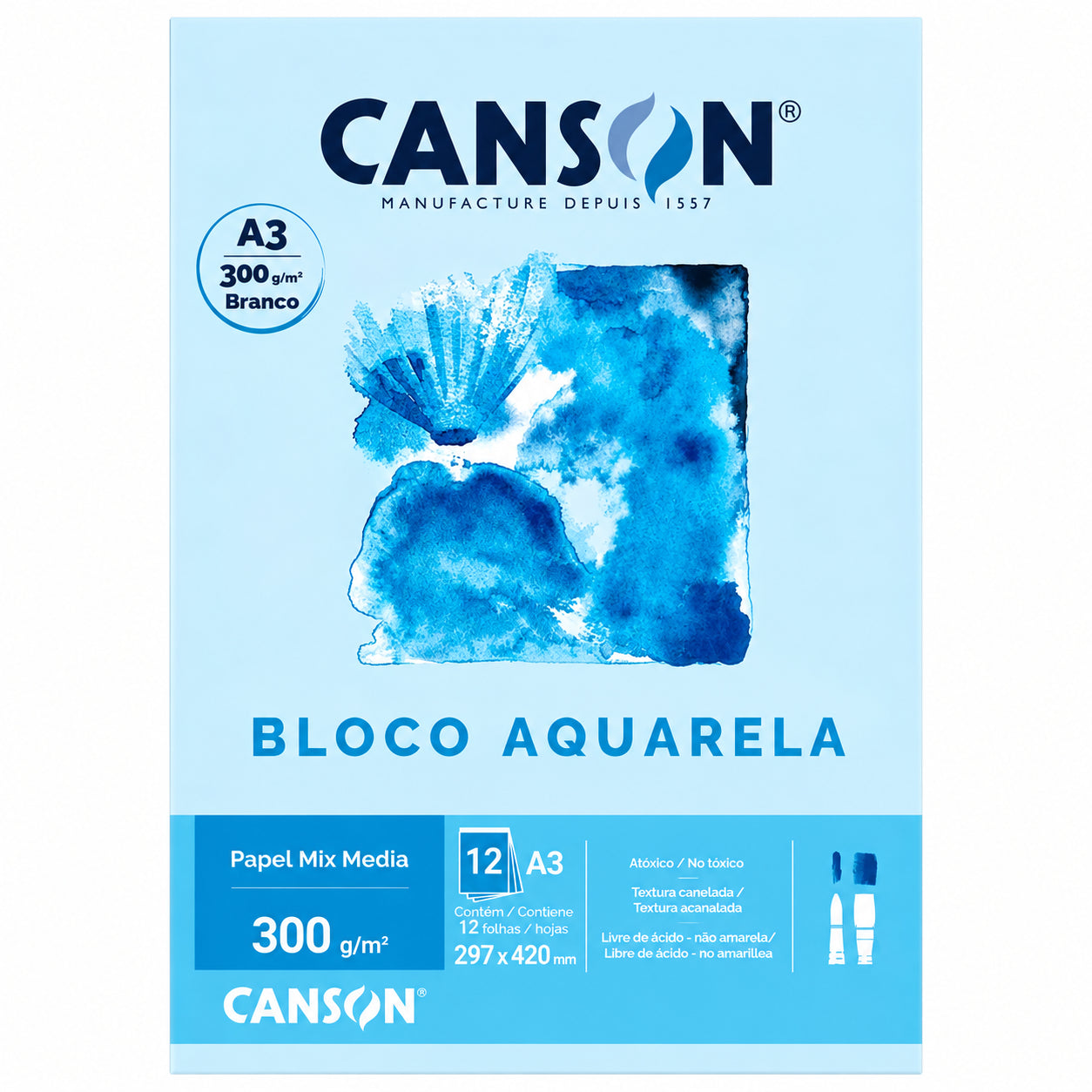 Kit Aquarela Sinoart 12 Cores Canson A3 12 Pincéis e Godê