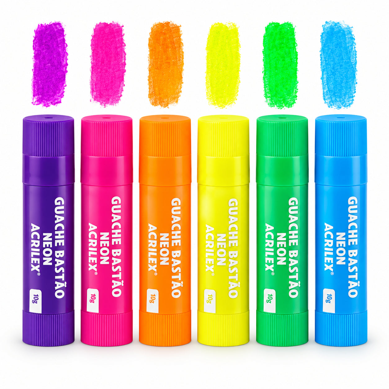 Kit Guache Bastão Acrilex 12 Cores 10g Neon e Metálicas