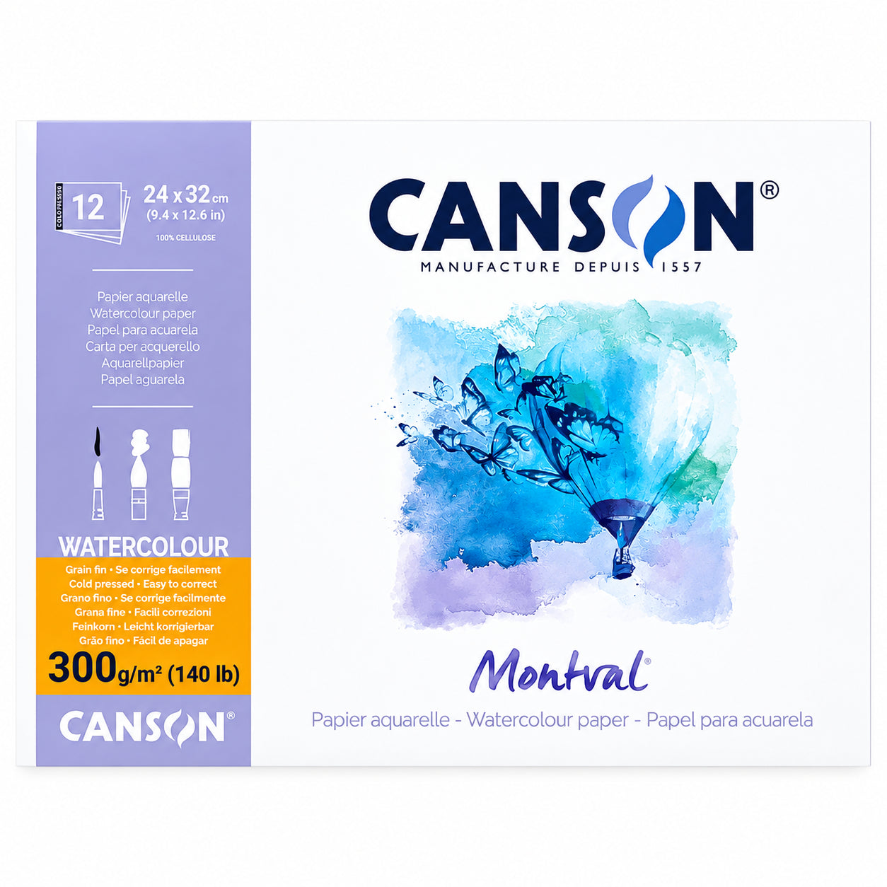 Kit Aquarela Pentel 12 Cores Canson Montval A4+ 300g 8 Pincéis e Godê