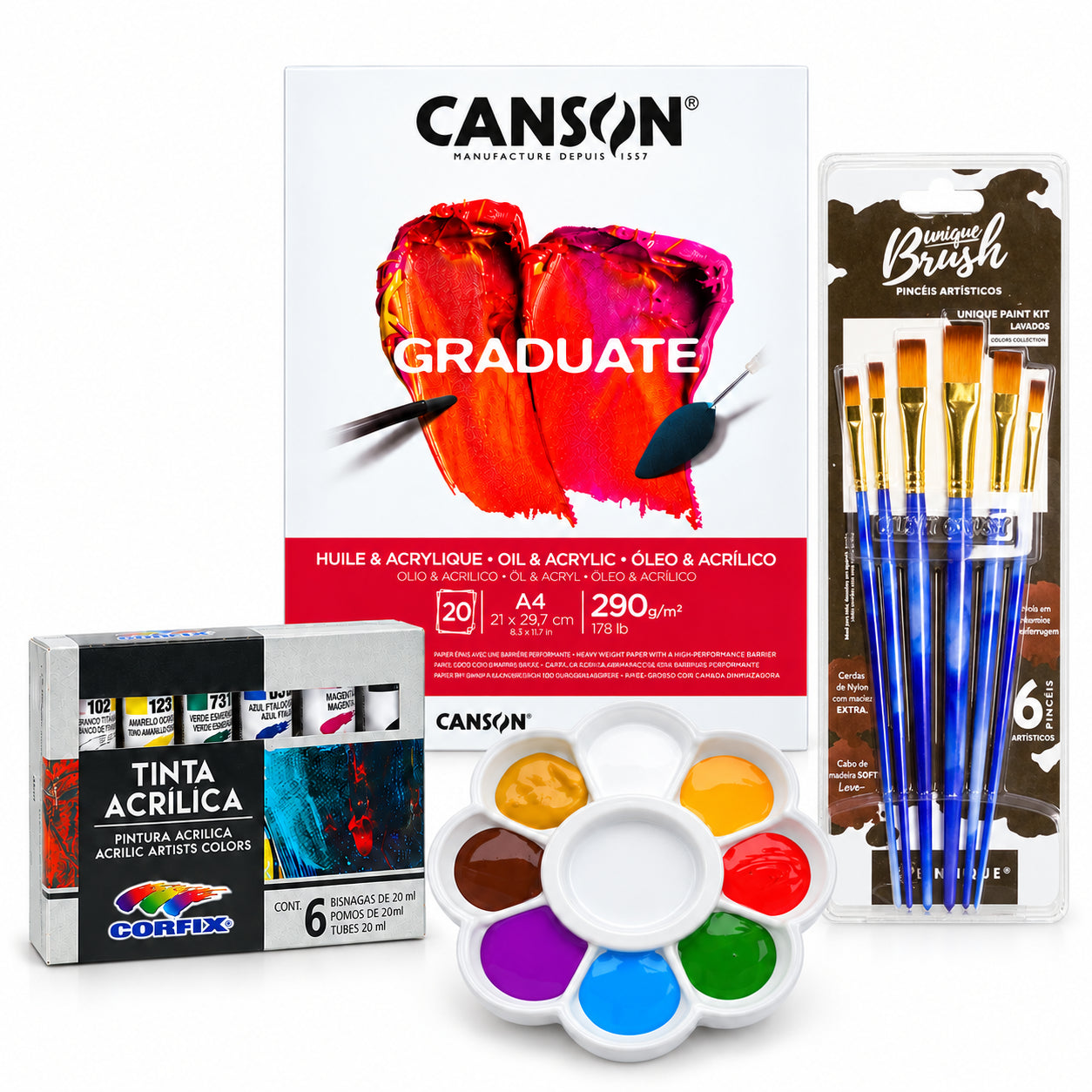 Kit Pintura Acrílica Corfix 6 Cores 20ml 6 Pincéis e Godê Condor