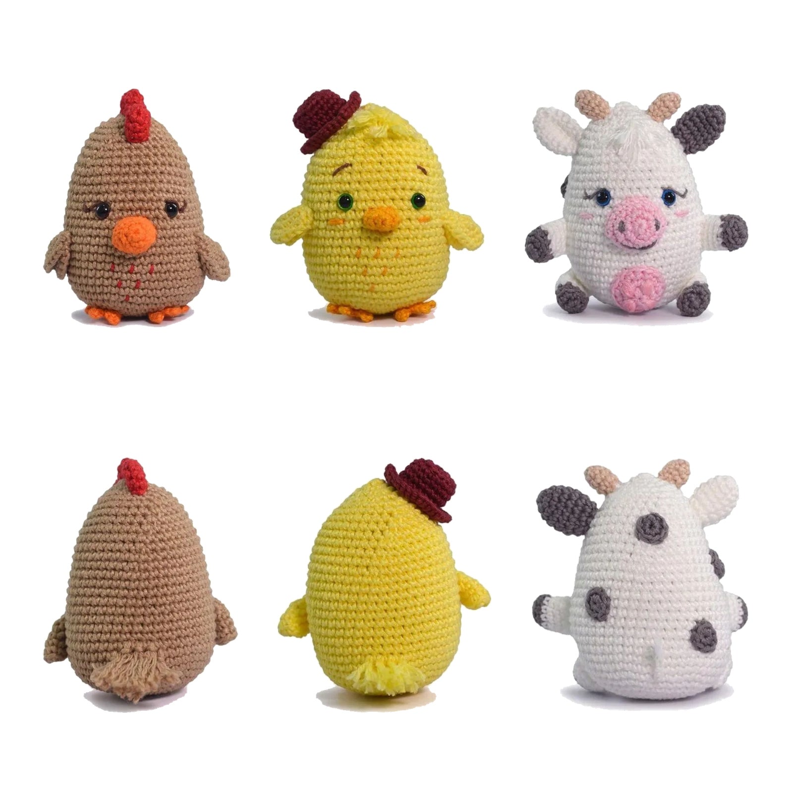 Kit 3 Amigurumis Galinha Pintinho Vaquinha Círculo