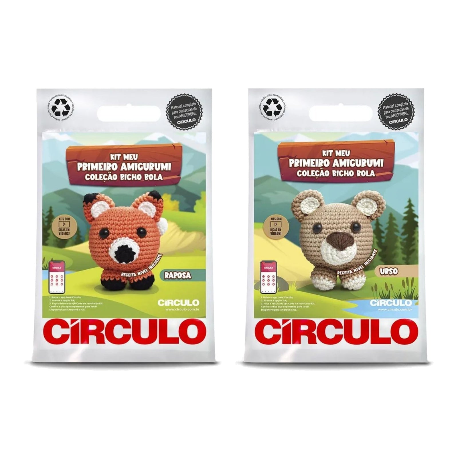 Kit 2 Amigurumis Raposa Urso Bicho Bola Círculo