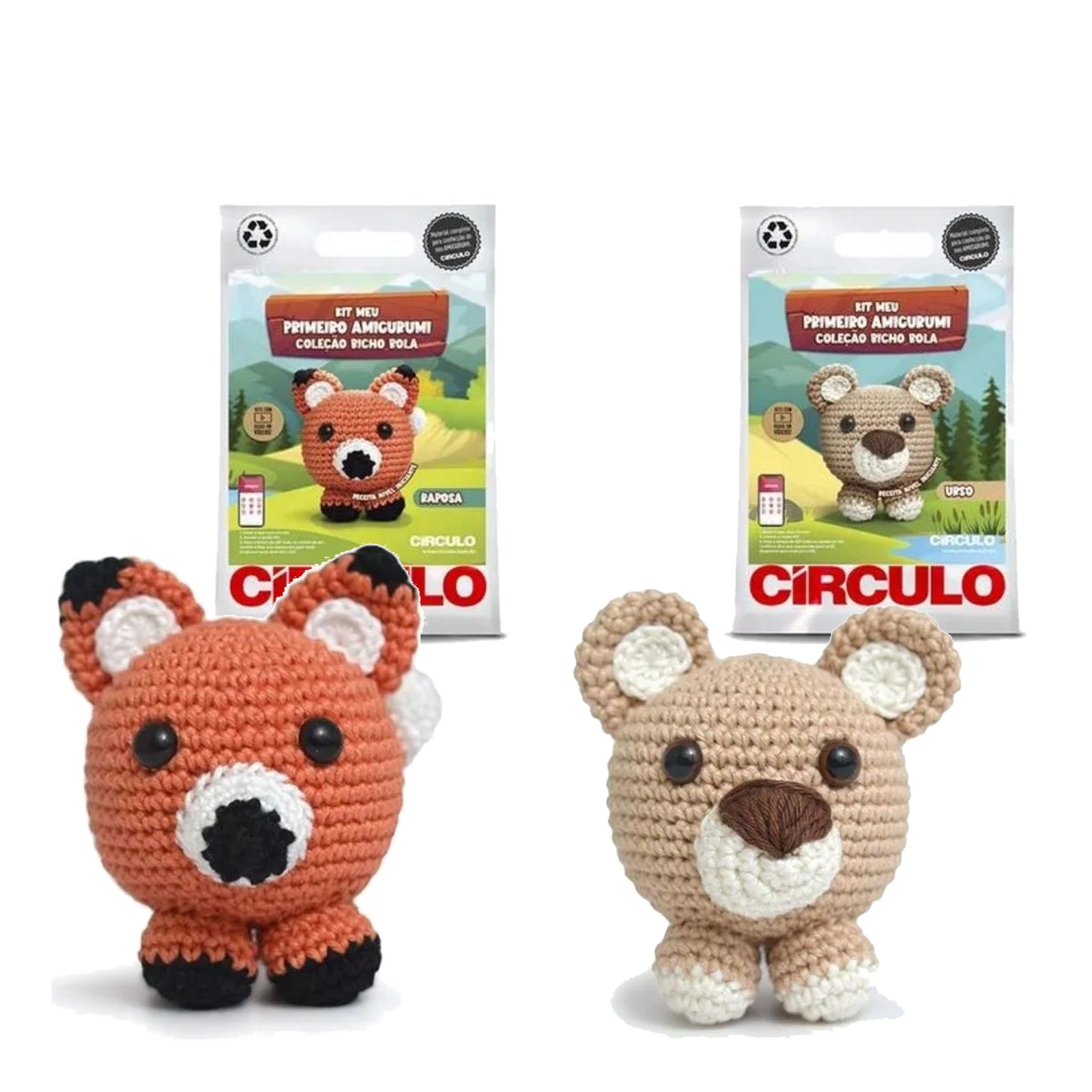 Kit 2 Amigurumis Raposa Urso Bicho Bola Círculo