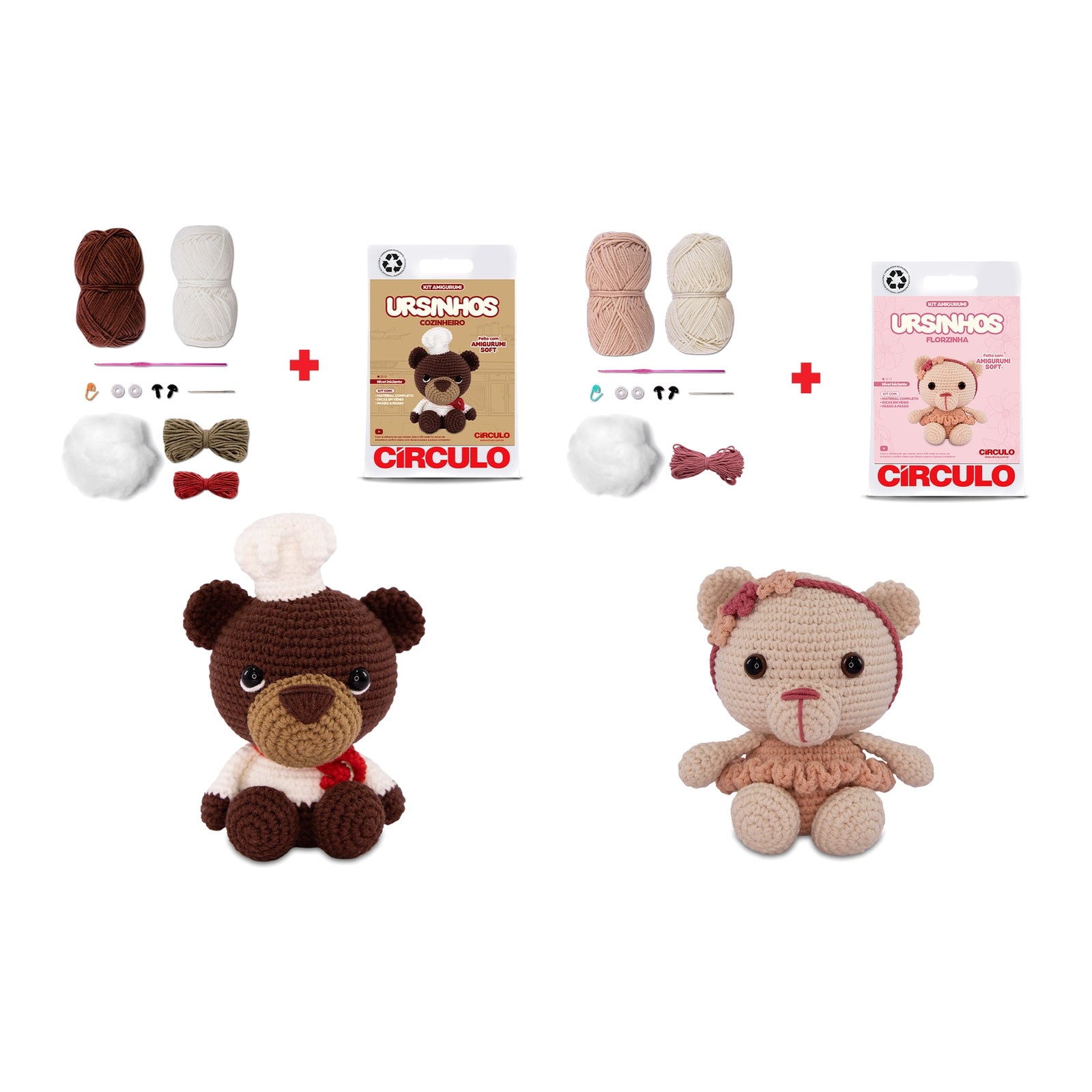 Kit 2 Amigurumis Ursinhos Cozinheiro Florzinha Círculo