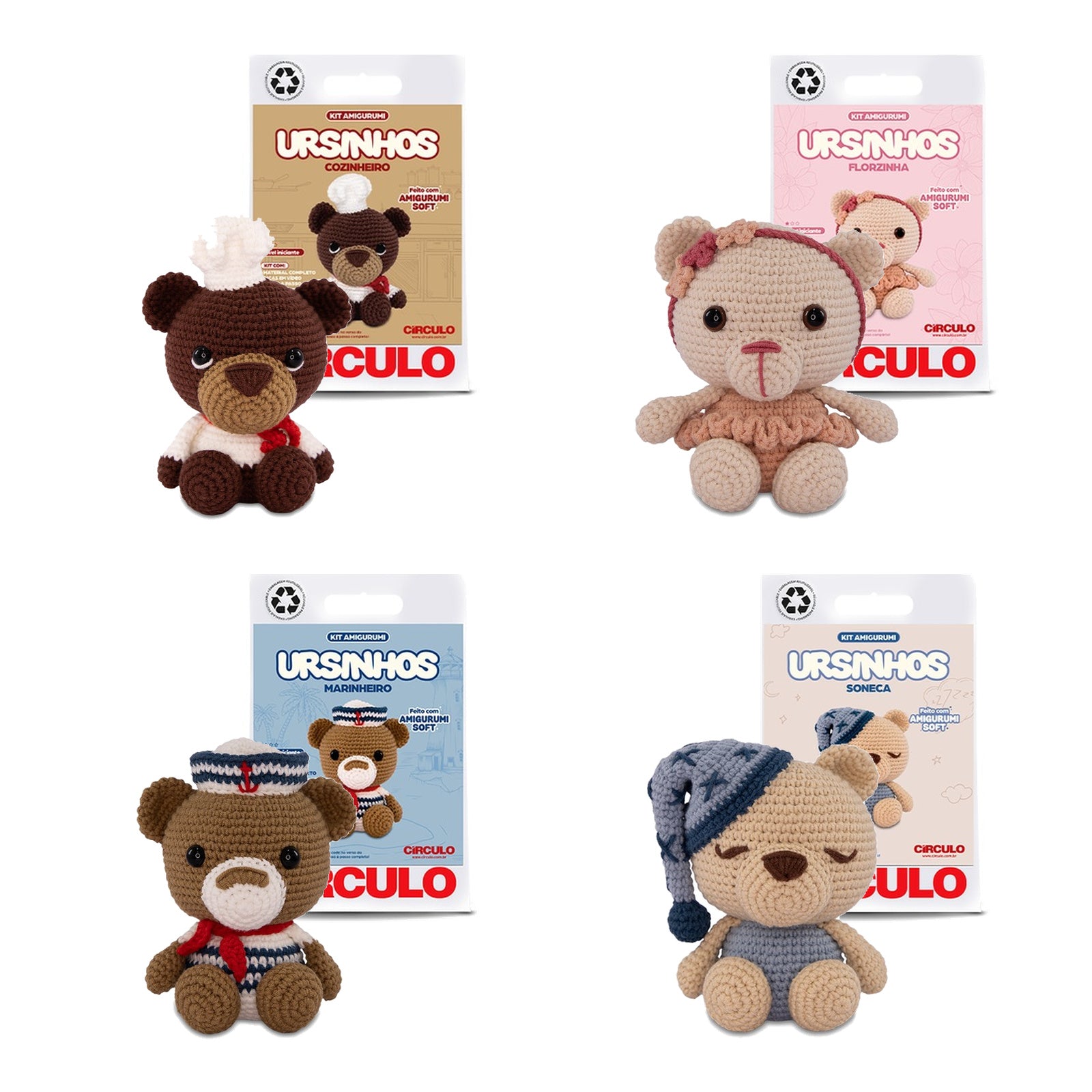 Kit 4 Ursinhos Amigurumi Soft Círculo para Crochê