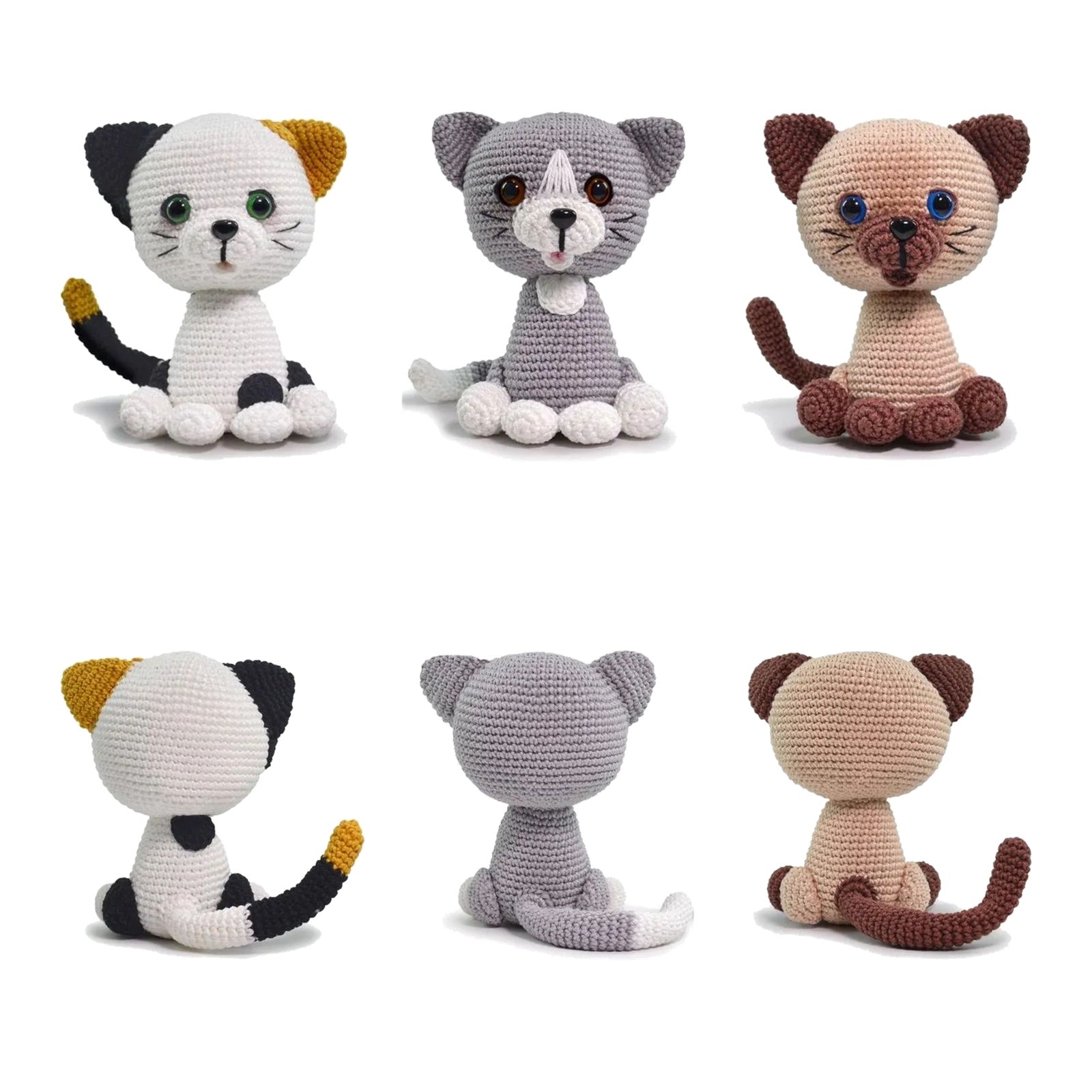 Kit 3 Gatos Amigurumi Malhado Persa Siamês Círculo
