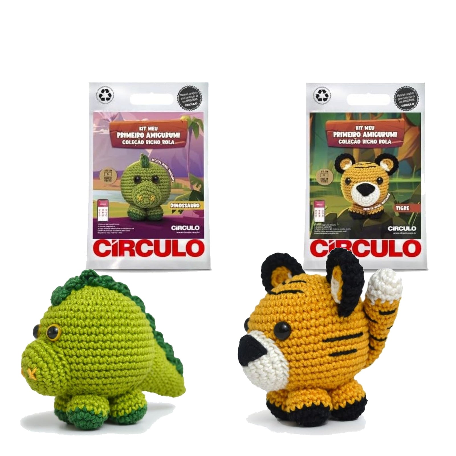 Kit 2 Amigurumis Dinossauro Tigre Bicho Bola Círculo
