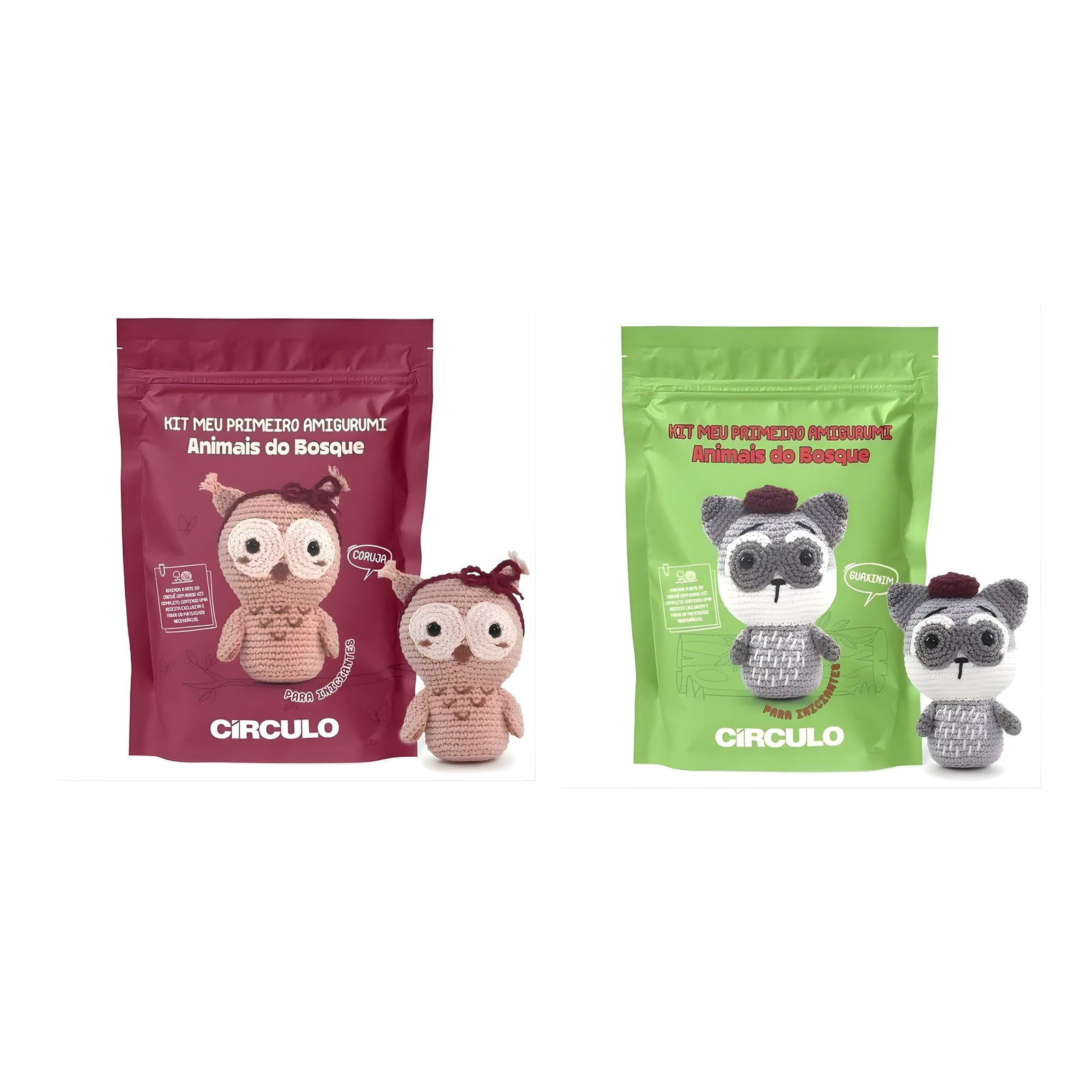 Kit Amigurumi Coruja Guaxinim Iniciante Crochê Círculo
