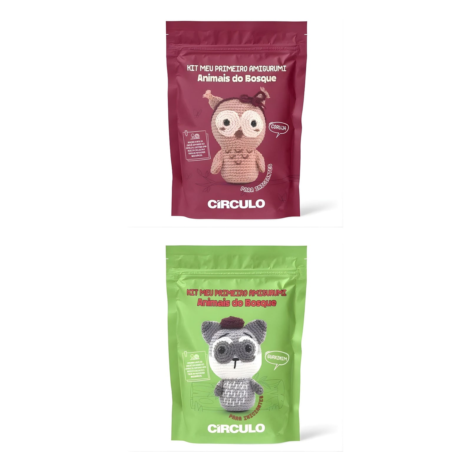 Kit Amigurumi Coruja Guaxinim Iniciante Crochê Círculo