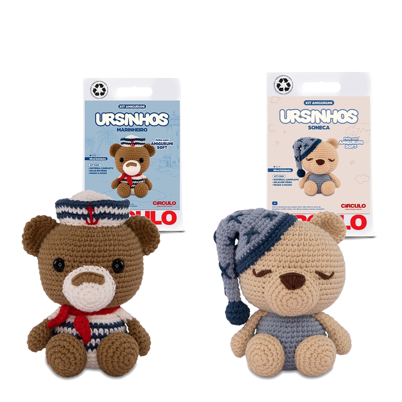 Kit 2 Amigurumis Ursinhos Marinheiro Soneca Círculo