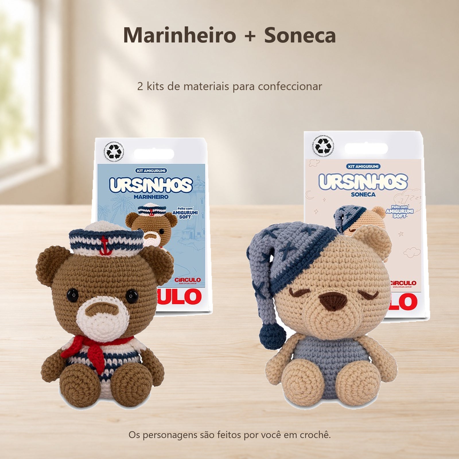 Kit 2 Amigurumis Ursinhos Marinheiro Soneca Círculo