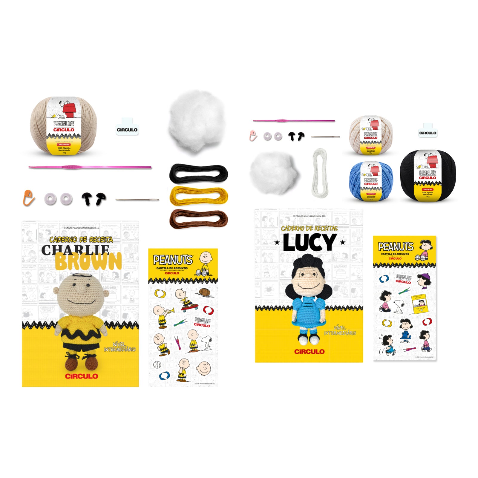 Kit 2 Amigurumis Charlie Brown Lucy Peanuts Círculo