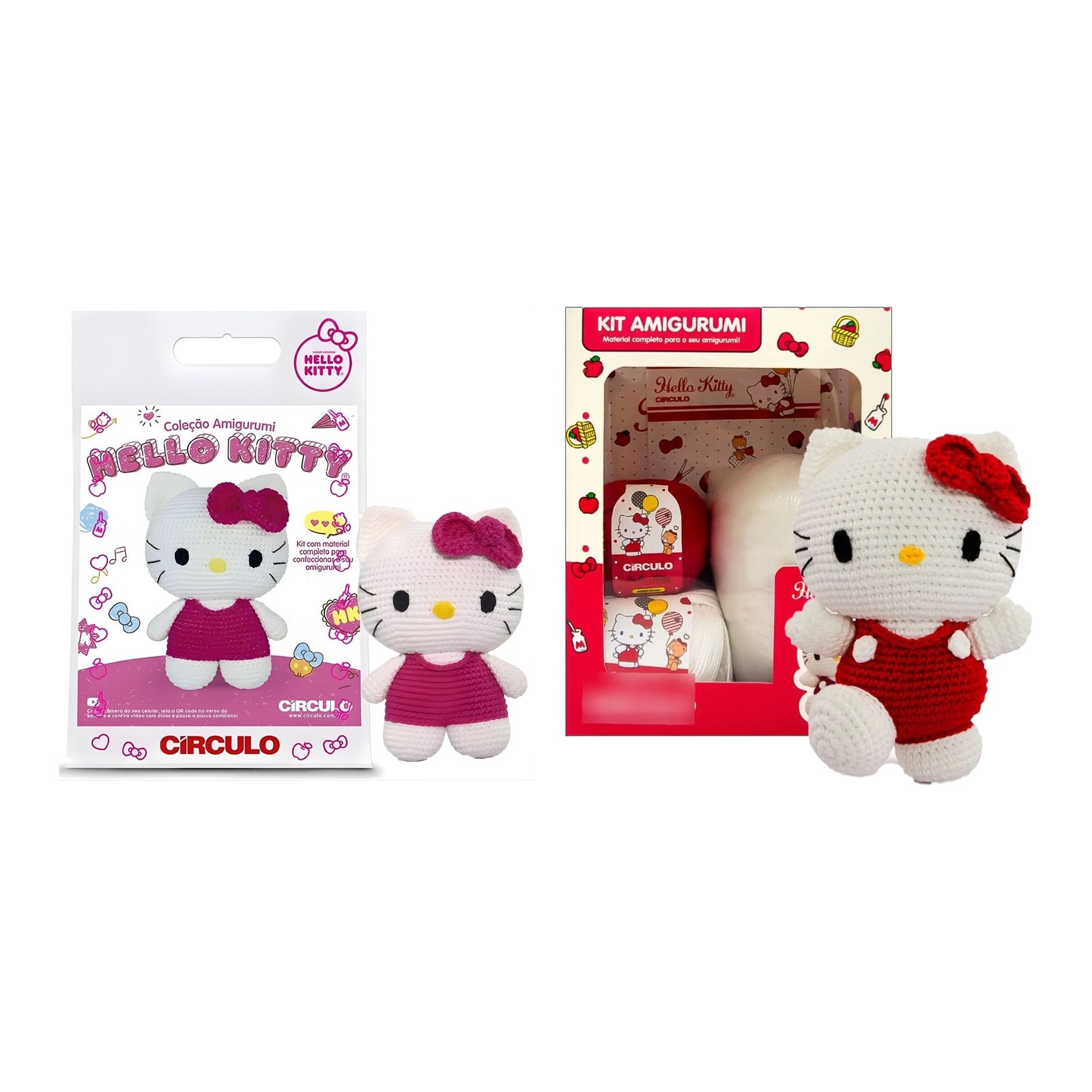 Kit 2 Hello Kitty Amigurumi Look Rosa Vermelho Círculo