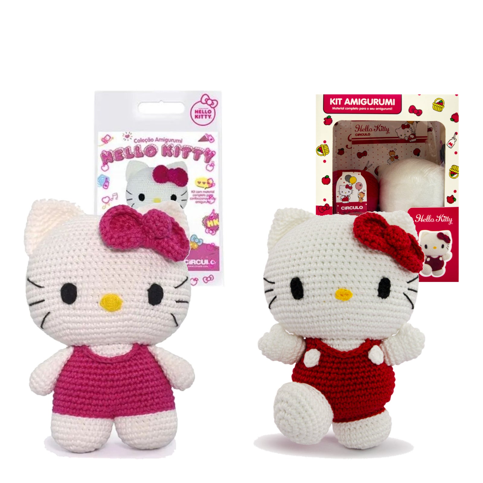Kit 2 Hello Kitty Amigurumi Look Rosa Vermelho Círculo