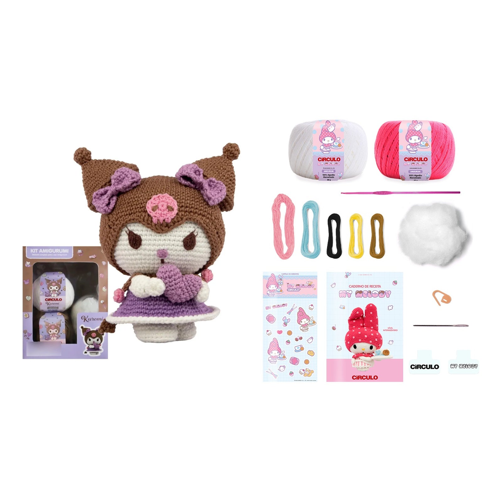 Kit 2 Amigurumis Kuromi My Melody Sanrio Círculo