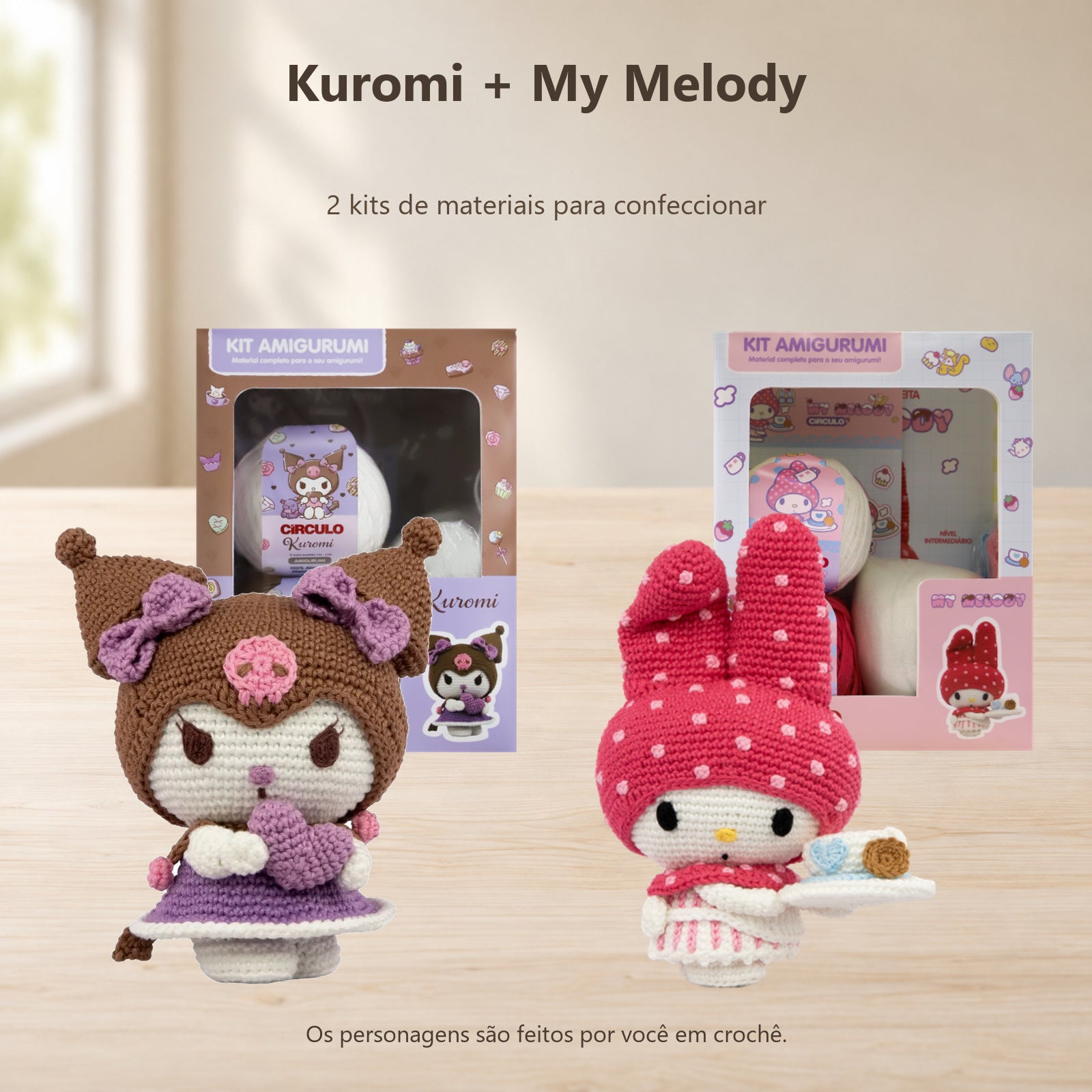 Kit 2 Amigurumis Kuromi My Melody Sanrio Círculo