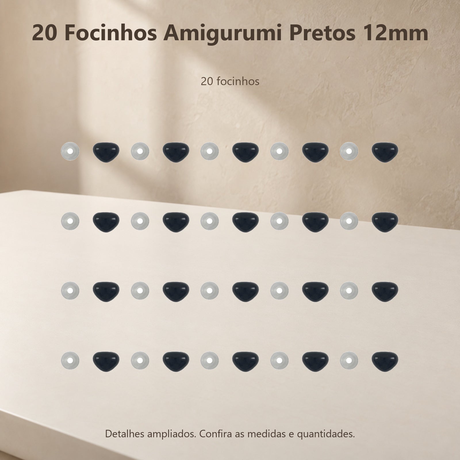 Kit 20 Focinhos Amigurumi Pretos 12mm Círculo